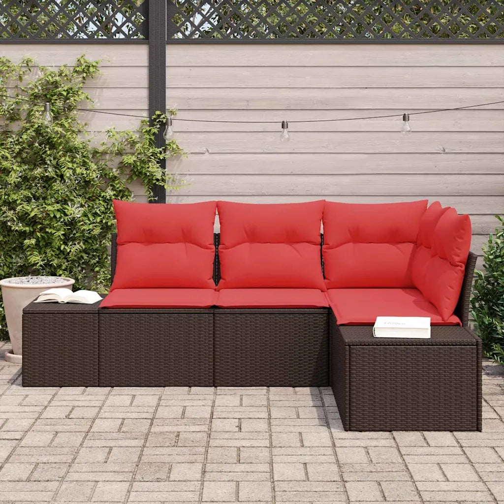 Set Divano da Giardino con cuscino 4 pcs Marrone polyrattan 3347044
