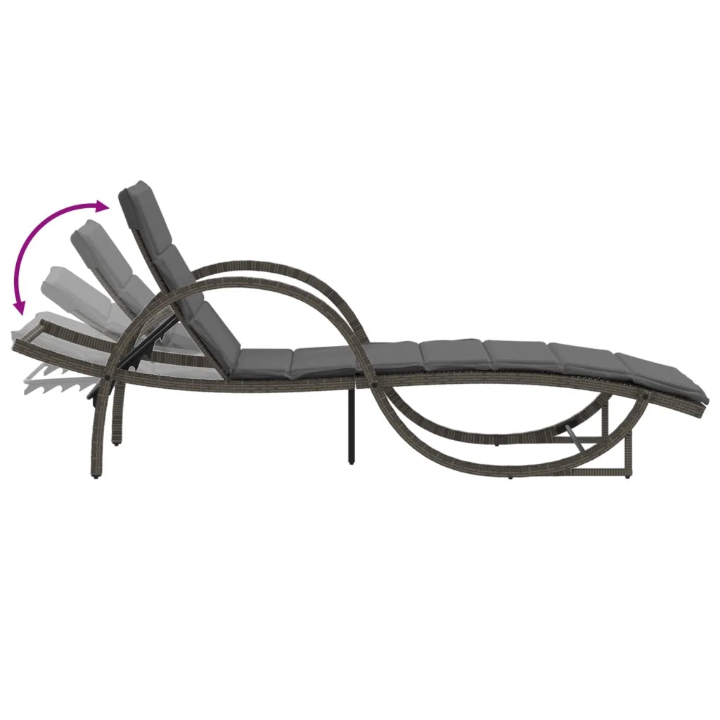Lettino Prendisole con Cuscino Grigio 60x199x42cm in Polyrattan 368259