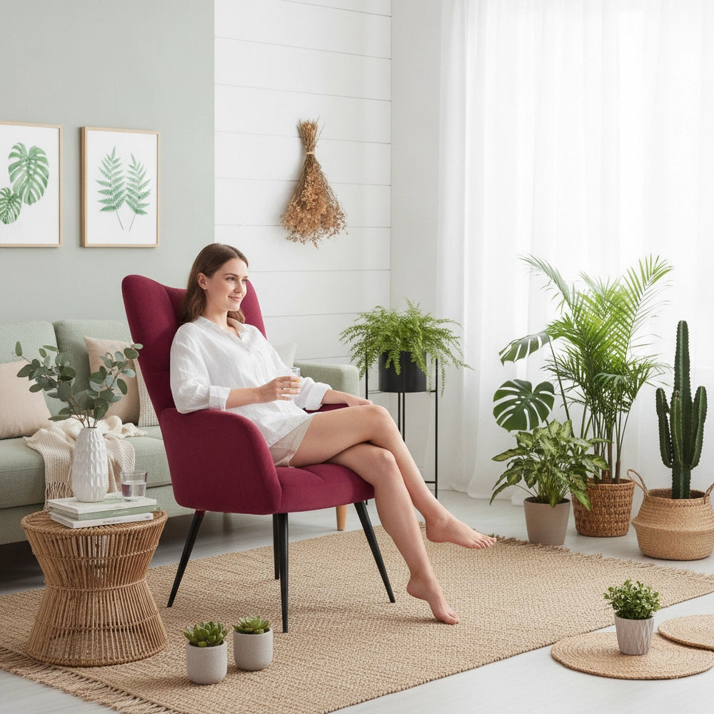 Reclining Armchair, Wine Red Velvet