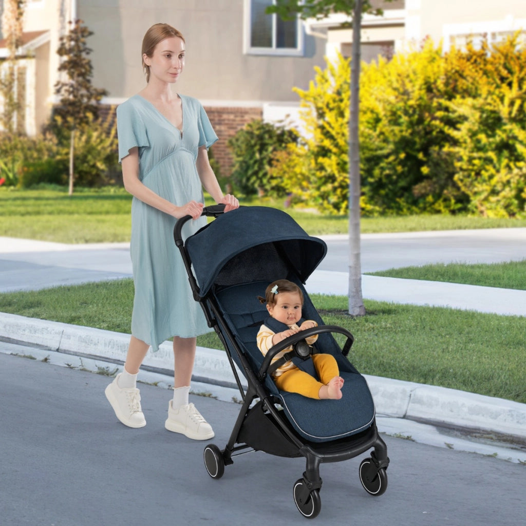Passeggino leggero per bambini piegatura con una mano, Passeggino portatile con schienale reclinabile Blu scuro-Passeggini per bimbi