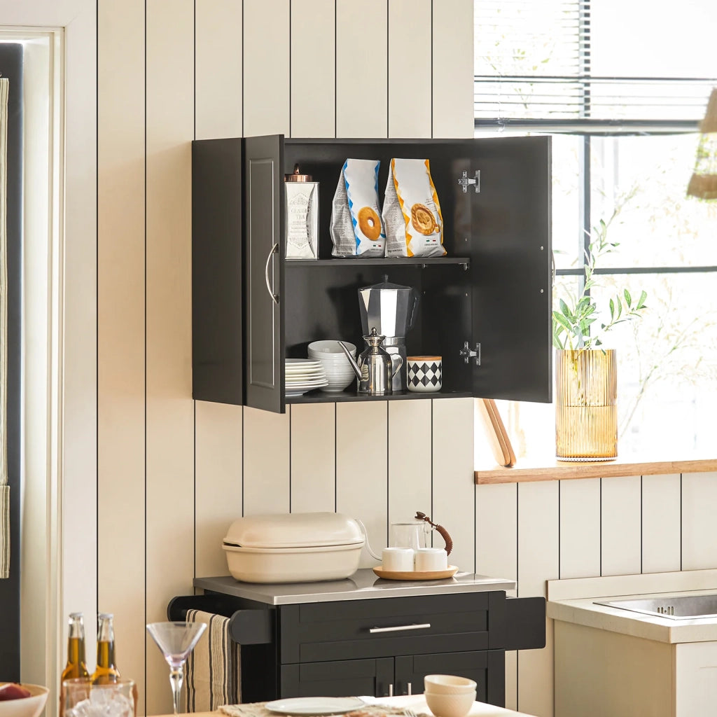 Armadietto pensile da bagno Mobile da parete per il cucina 2 ante 60x30x30cm Nero FRG231-SCH