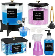 Set di archiviazione 5 pezzi - Contenitore per etichette - Dispensatore per detersivo liquido - Misurino - Etichette - Materiale antimuffa - Contenitore per detersivo