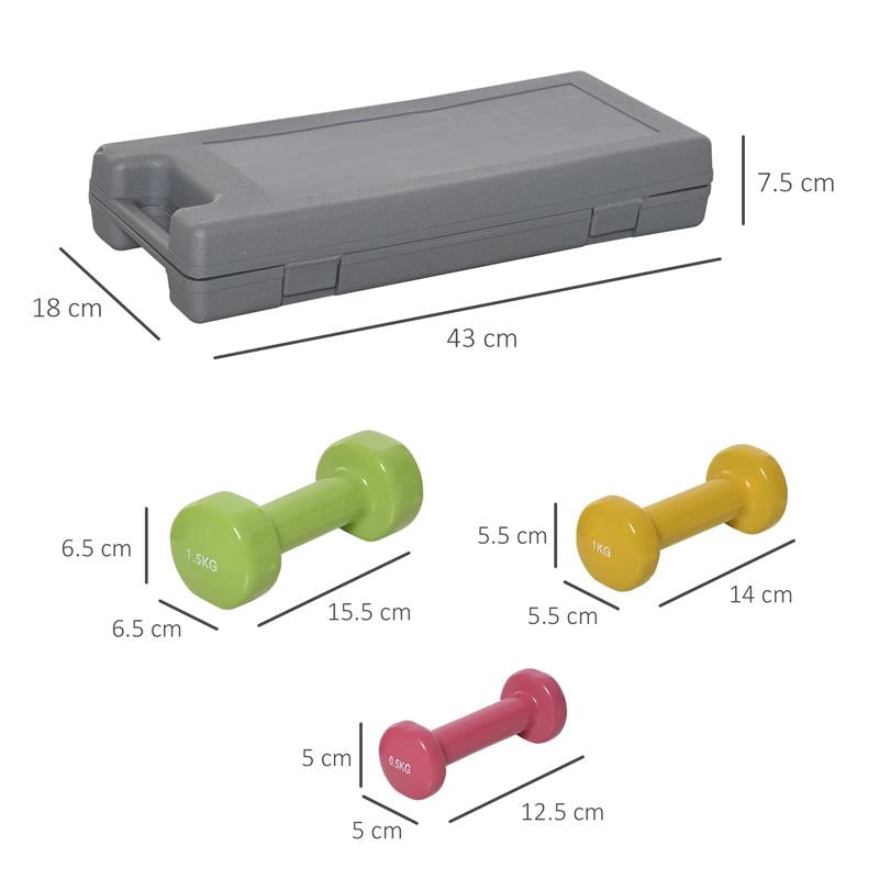 SET 6 MANUBRI PESI PER BRACCIA CON VALIGETTA DA 0.5 KG 1 KG 1.5 KG ACCIAIO