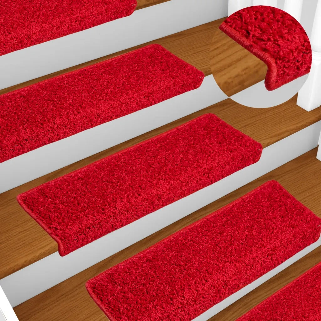 Tappetini per scale 10 pz | Gradini per Scale 65x21x4 cm Rosso Bordo rettangolare