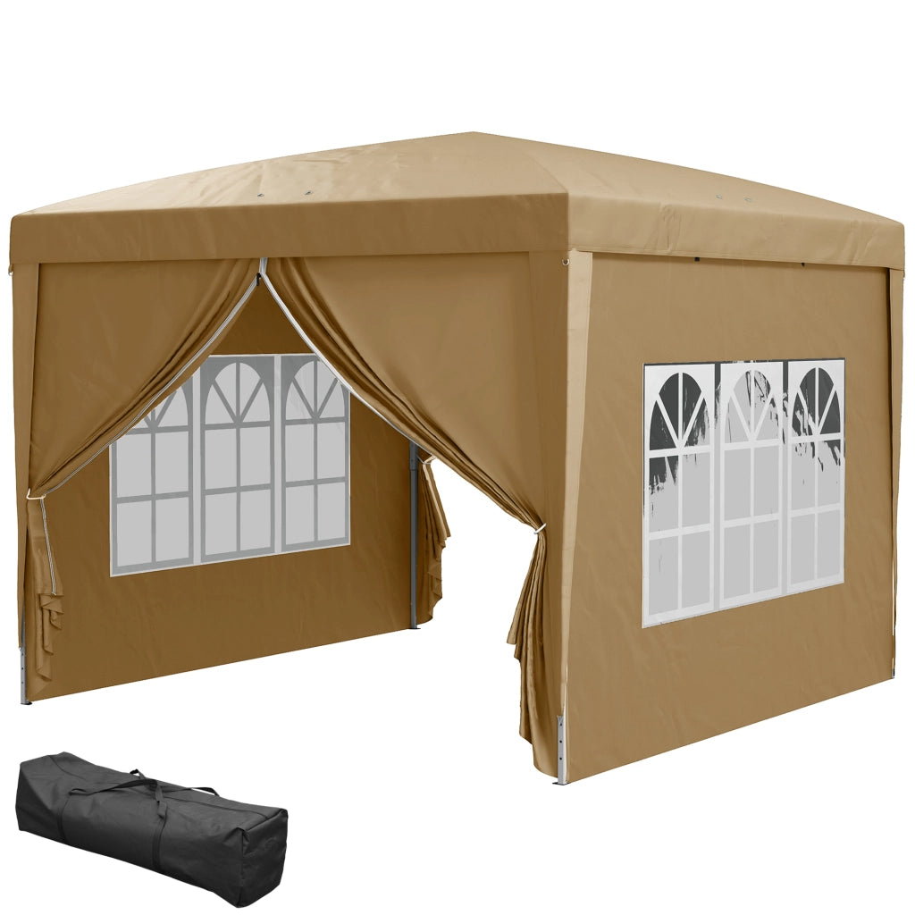 Gazebo da Esterno 3x3 m Pieghevole con 4 Pannelli Laterali, in Acciaio e Tessuto Oxford Cachi