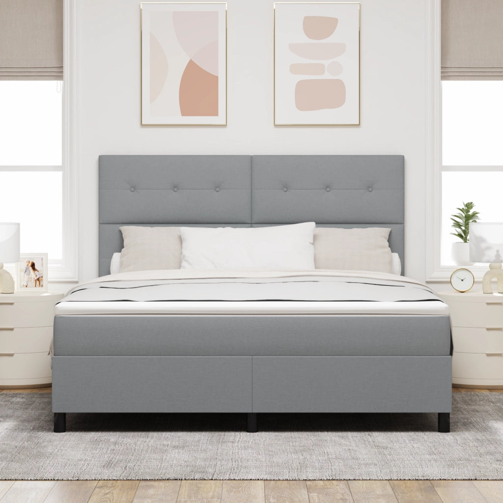 Letto con box spring con materasso grigio chiaro in tessuto