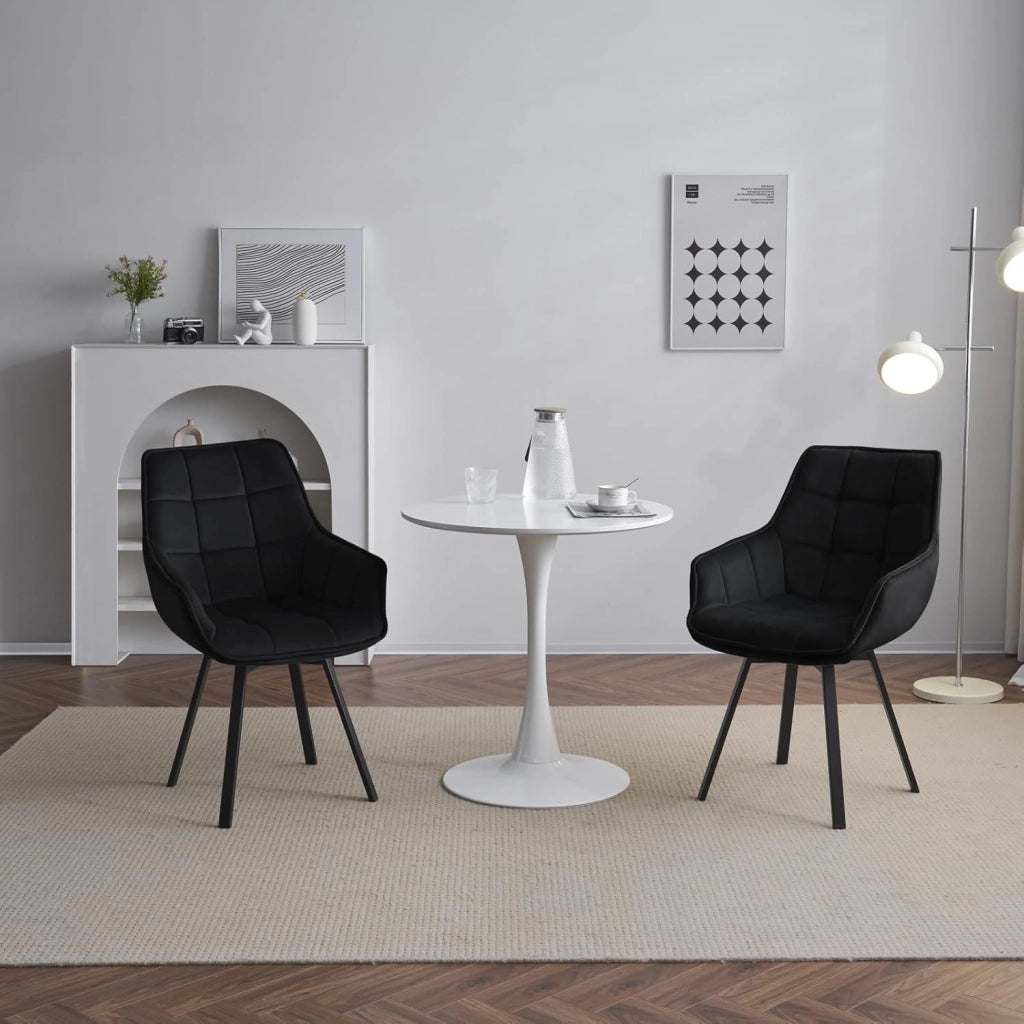 Set di 6 Sedie Sala da Pranzo, Sedie Cucina con Braccioli e Schienale, Poltroncine Girevoli con Gambe in Metallo, in Velluto, per Camera da Letto, Soggiorno, Nero