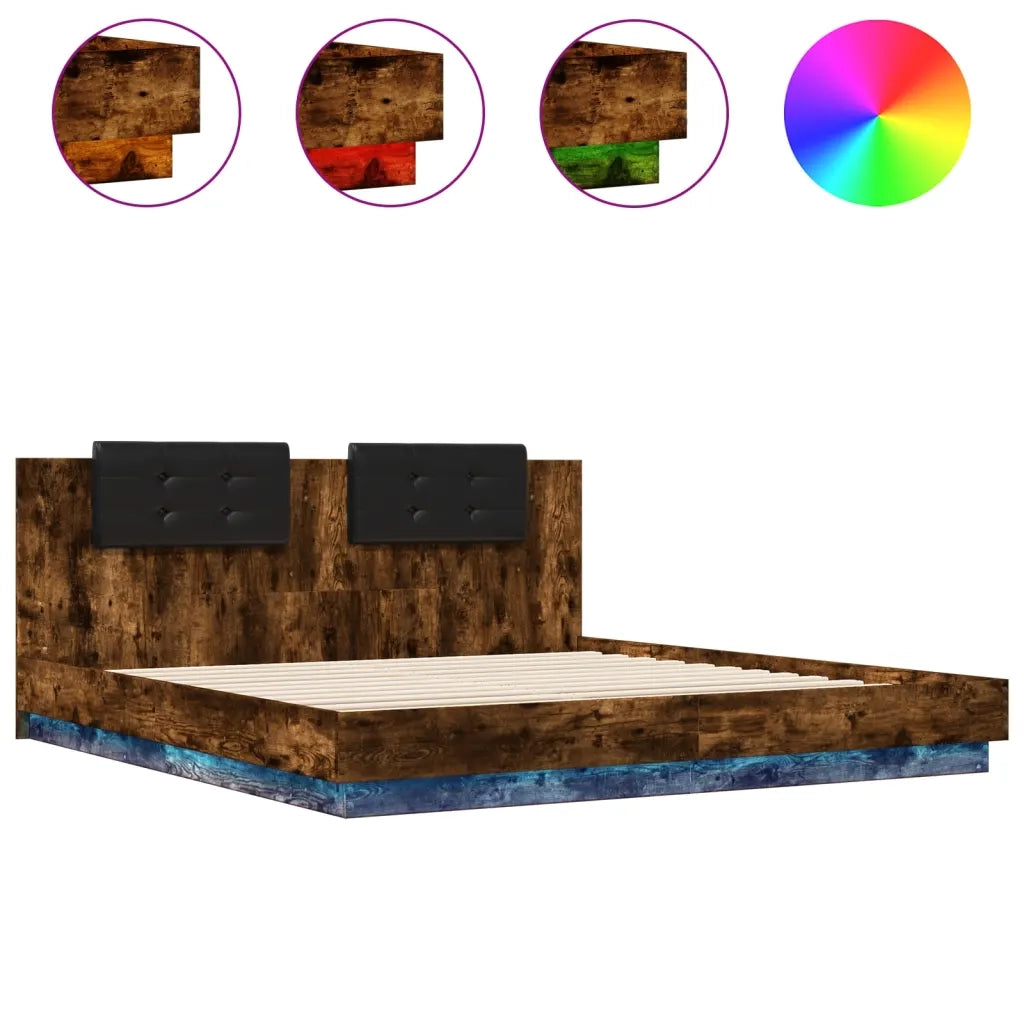 Giroletto con Testiera e LED Rovere Fumo 180x200 cm 3209993
