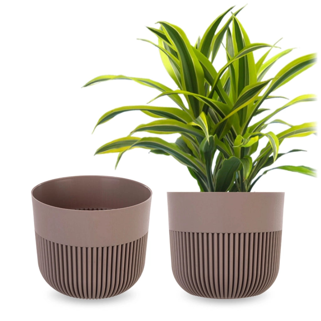 Vaso da fiori KADAX, coprivaso, 17 cm, plastica, rotondo, a coste, beige