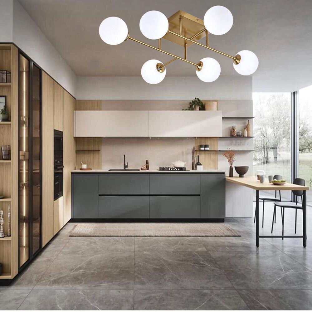 Trade Shop - Plafoniera Lampadario Da Soffitto Bronzo Minimal Struttura Metallo 6 Sfere Attacco G9 C77 -