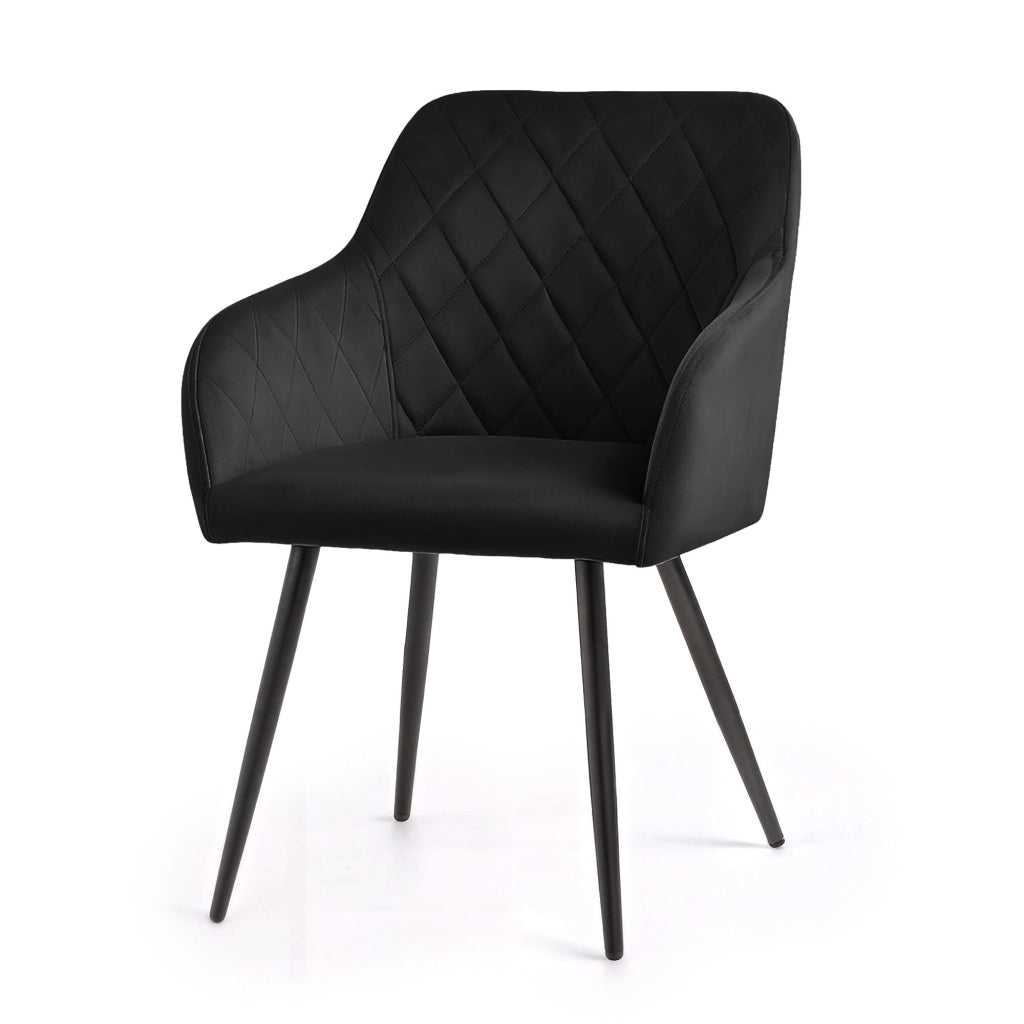 Set di 6 Sedie in velluto con cuciture a rombi VELTO Nero gambe nere
