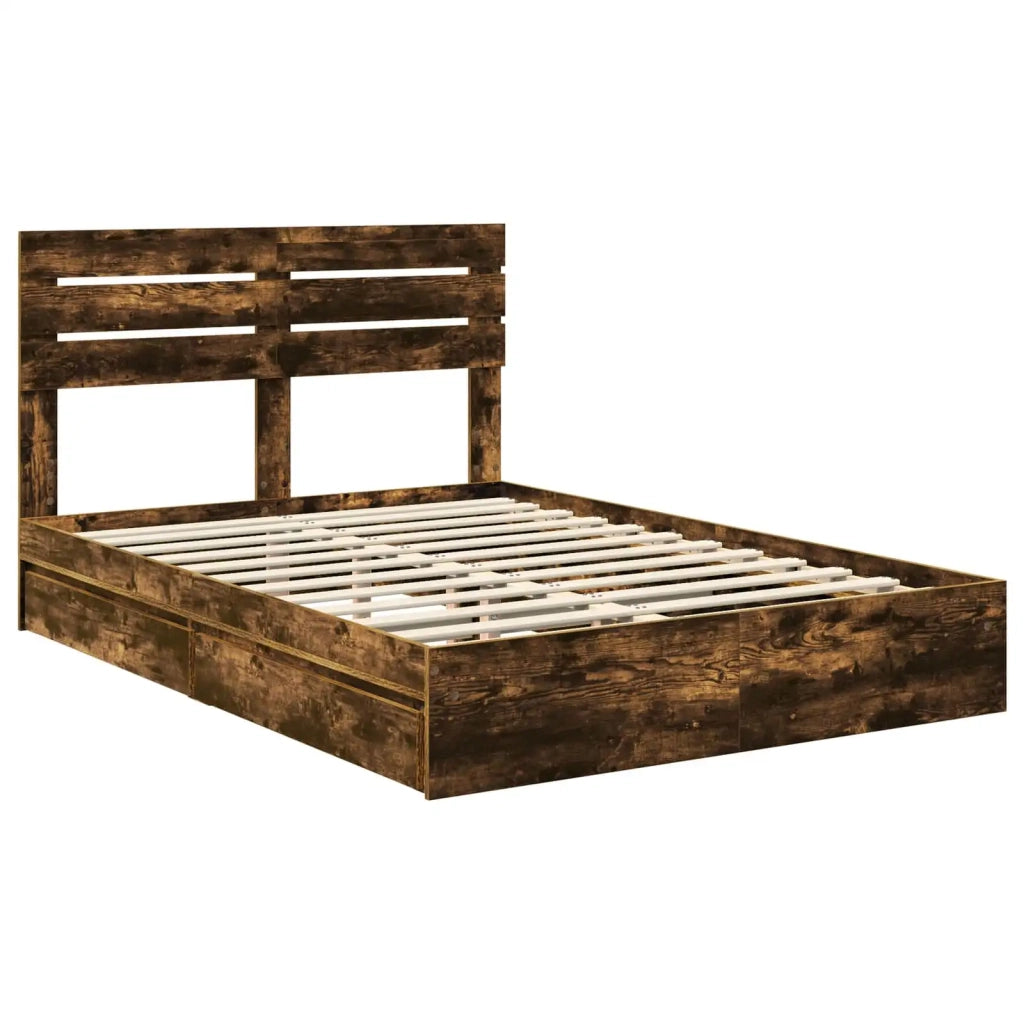 Letto con Contenitore con testiera Rovere fumé 160 x 200 cm