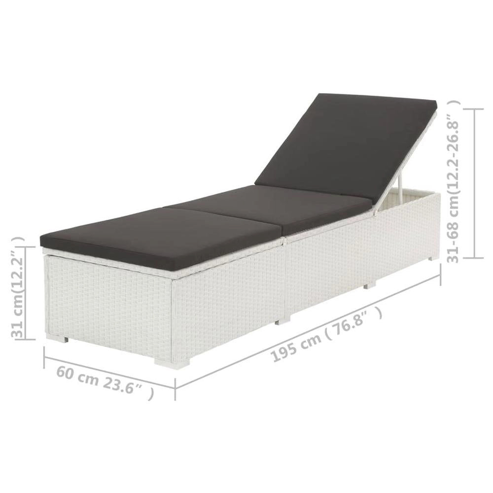 Sun Lounger With Cushion, Poly Rattan, White
