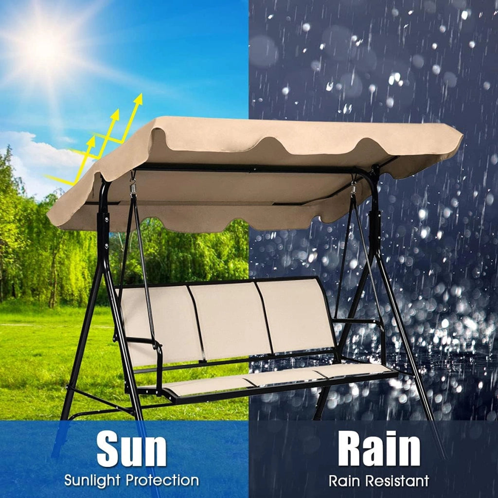 Dondolo da Giardino, a 3 Posti, Tetto di Ricambiabile, Telaio in Metallo e Texteline, con Copertura Anti-UV e Anti-Acqua, Arredo per Esterno, 173x119x152 cm, 2 Colori (1)