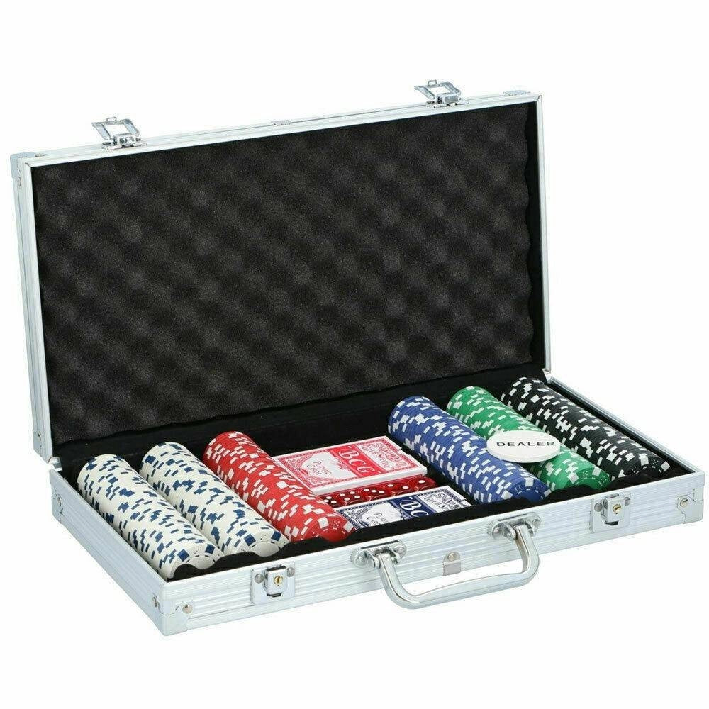 Trade Shop - Set Valigetta Da Poker Confezione 300 Fiches 2 Mazzi Di Carte 5 Dadi -