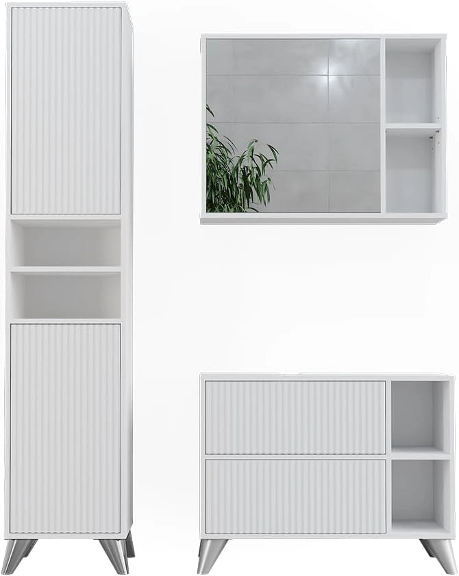 Set di mobili da bagno Leano, Bianco, 80 cm, set 3