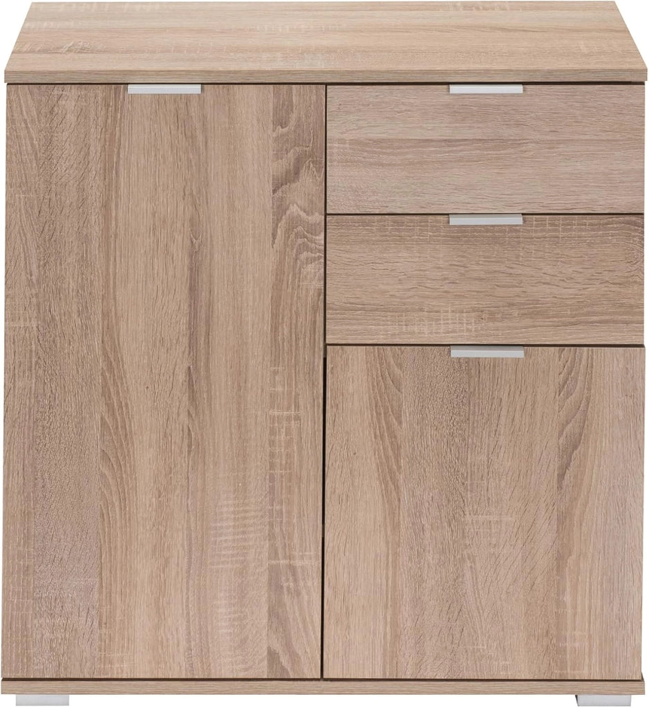 ® Cassettiera Alba 2 Cassetti 2 Ante 71x74x35 cm Mobile Comò Entrata Credenza Effetto Legno Mobiletto Ingresso