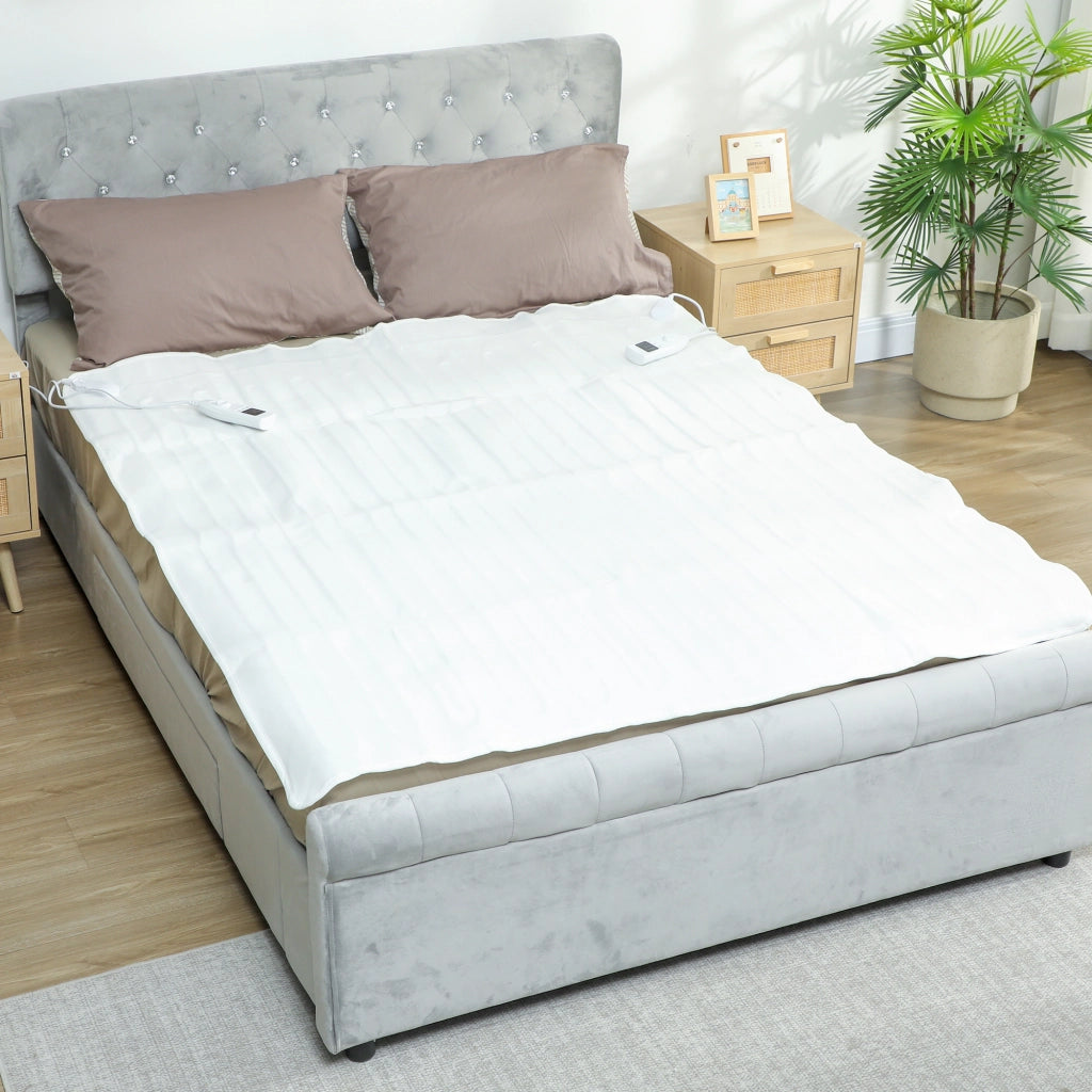 Coperta Elettrica 160x140 cm con 5 Livelli di Calore e 2 Zone di Controllo Indipendenti in Poliestere Bianco
