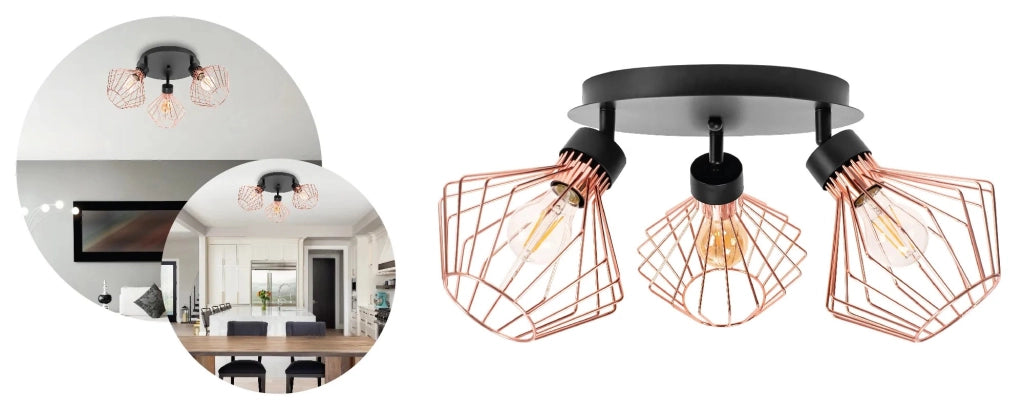 Lampada Da Soffitto A Soppalco Tripla In Metallo Rosa Nera APP536-3C
