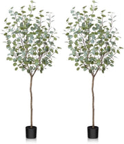 Pianta artificiale di eucalipto 150 cm Pianta decorativa per interni ed esterni Decorazione moderna pianta artificiale Pianta in plastica in vaso per casa Camera da letto Ufficio Giardino (2 pezzi)