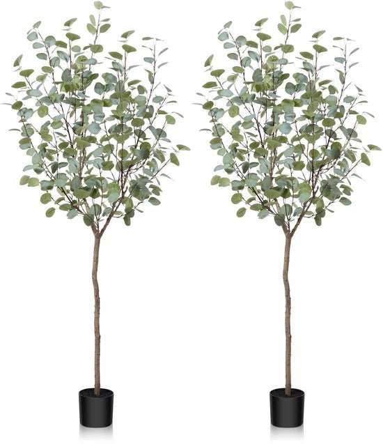 Pianta artificiale di eucalipto 150 cm Pianta decorativa per interni ed esterni Decorazione moderna pianta artificiale Pianta in plastica in vaso per casa Camera da letto Ufficio Giardino (2 pezzi)