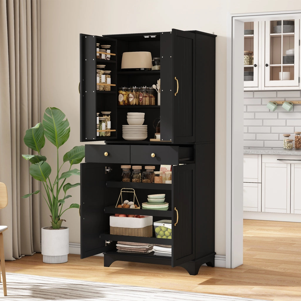 Credenza alta con 4 ante; 2 cassetti e ripiano estraibile in MDF nero 77×40×181 cm