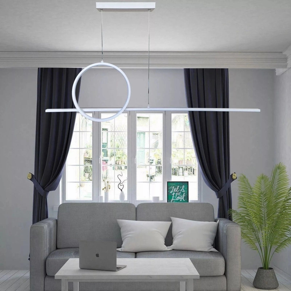 Trade Shop - Lampadario A Sospensione Led 48w Design Cerchio Linea Bianca Ip20 Luce 6500k 33580 -