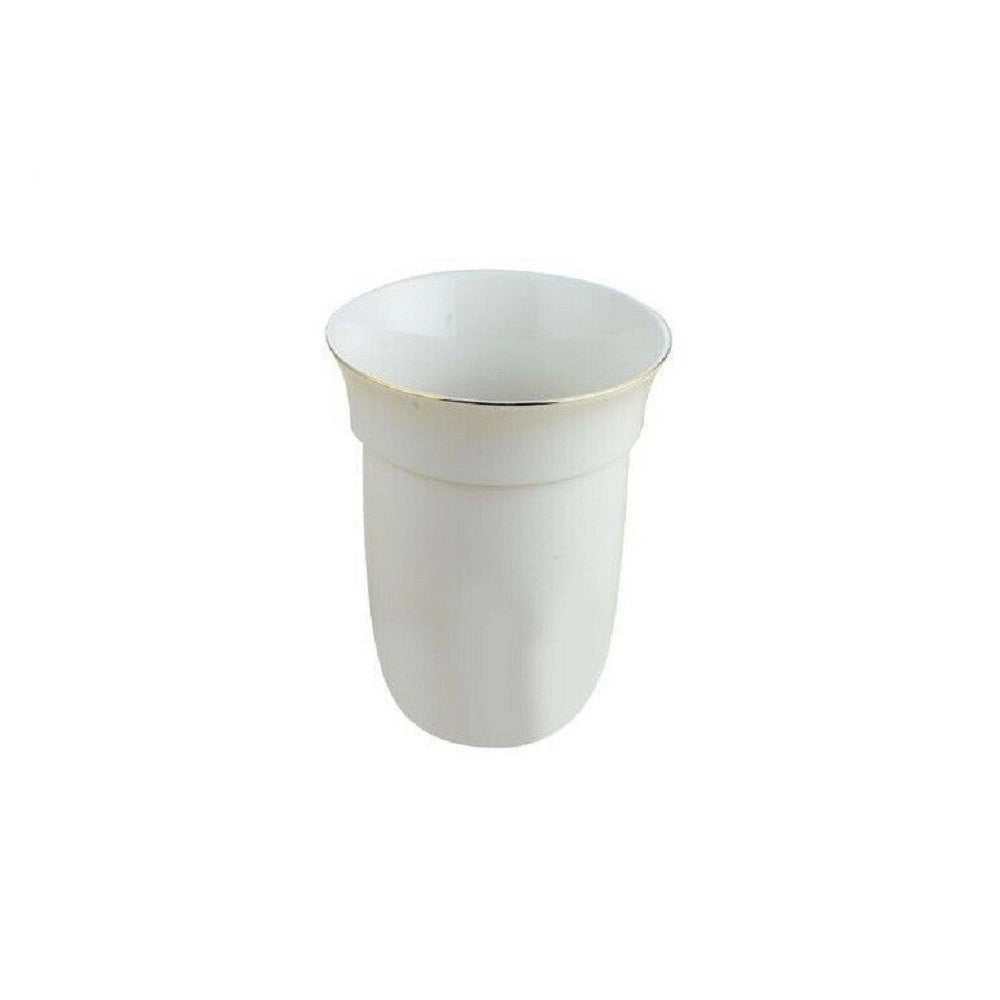 Trade Shop - Bicchiere Ricambio Porta Scopino Wc Ceramica Bordi Dorati Bagno Accessori 59343 -