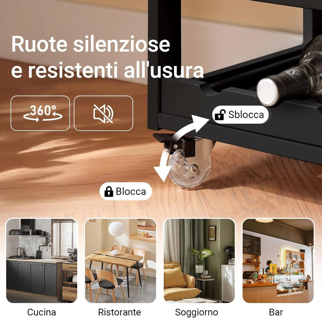 Mobile Cucina Salvaspazio con Ruote Carrello Cucina con Cassetti e Portabottiglie, Mobiletto Credenza credenza cucina per Cucina o Sala da Pranzo, Nero 67x38x86cm FKW45-SCH