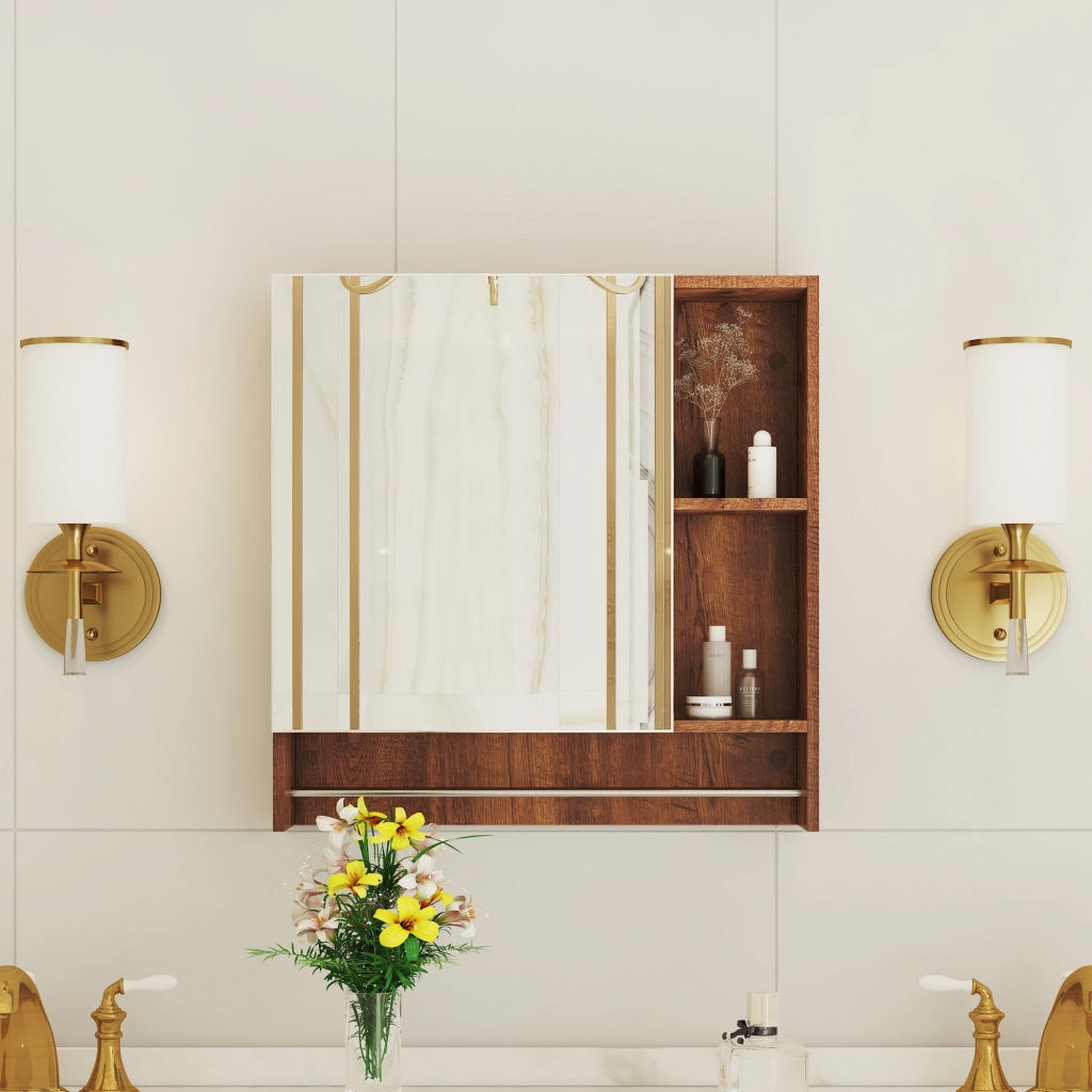 ARMADIO BAGNO Con specchio e ripiani aperti Noce MDF