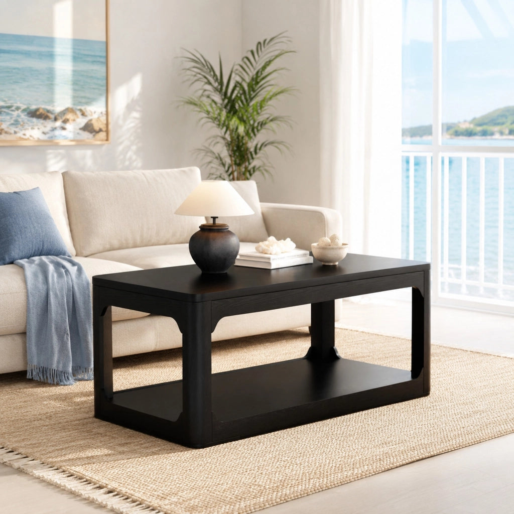 Tavolino da caffè con 2 ripiani - per soggiorno - in MDF - 100×50×44.5 cm - nero