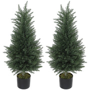 Set 2 Piante Artificiali Albero di Cipresso Ø40x90 cm in PE Anti-UV Verde