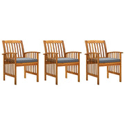 Sedie da Pranzo per Giardino 3pz Cuscini in Massello di Acacia cod mxl 23148