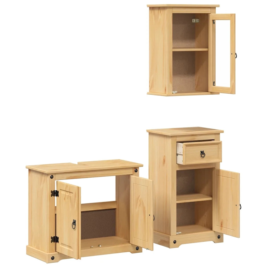 Set Mobili da Bagno 3 pz Corona in Legno Massello di Pino 3334633