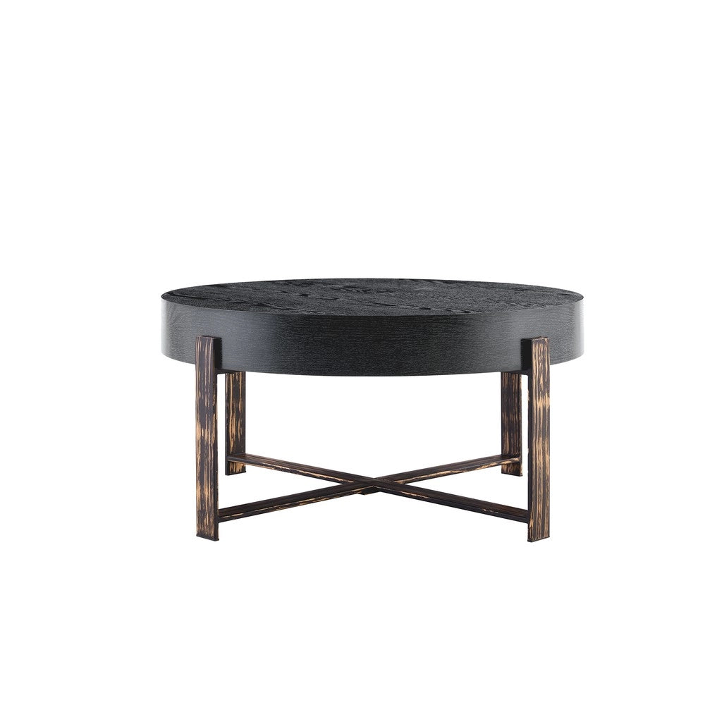 Tavolino da Caff¨¨ Rotondo ¨C MINIMAL ¨C MDF Nero, Gambe in Metallo, ?68 cm