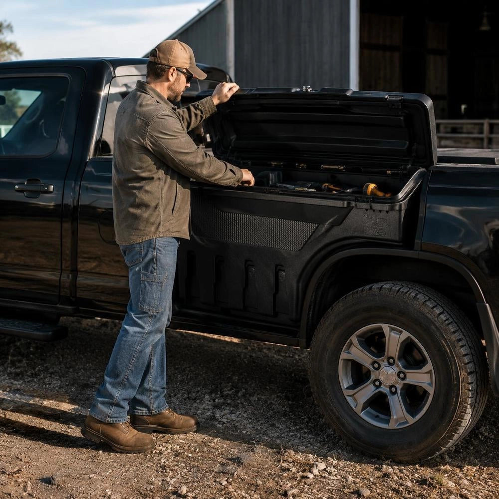 Truck Bed Storage Box, Lockable Lid, Waterproof ABS Wheel Arch Toolbox 20L With Password Padlock, Compatible With Dodge Ram 1500 2019-2021, Driver's Side, Black