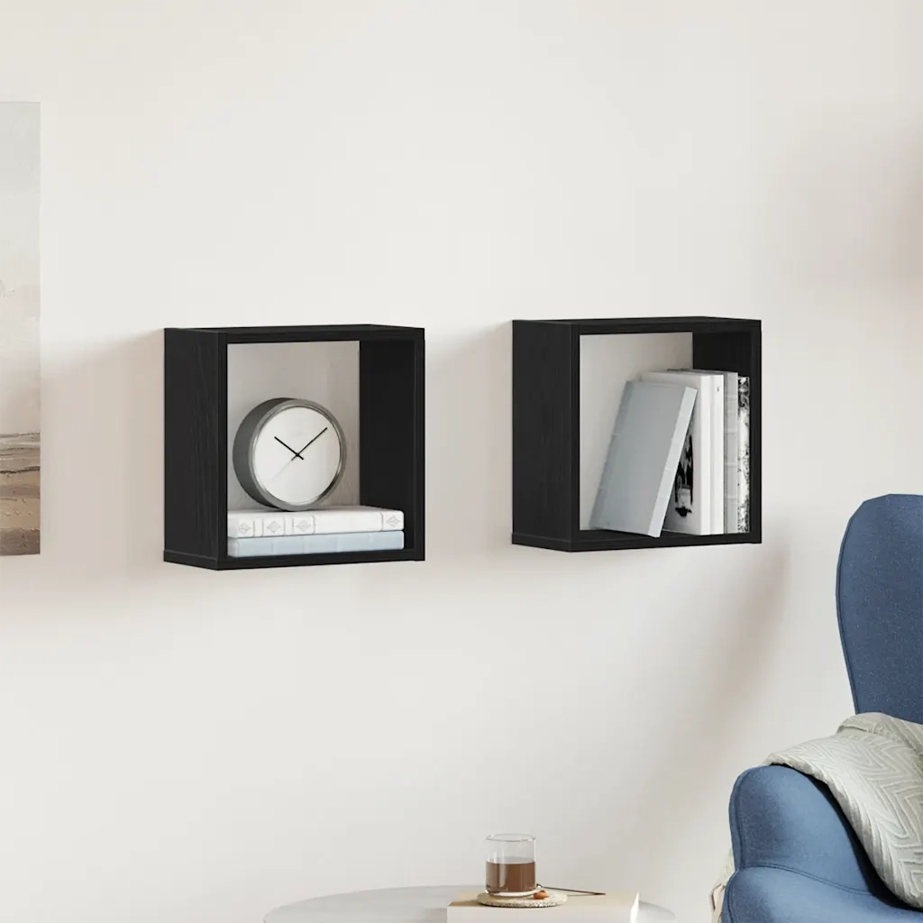 Mensole Parete a Cubo 2 pz Rovere Nero 30x15x30 cm Truciolato 862055