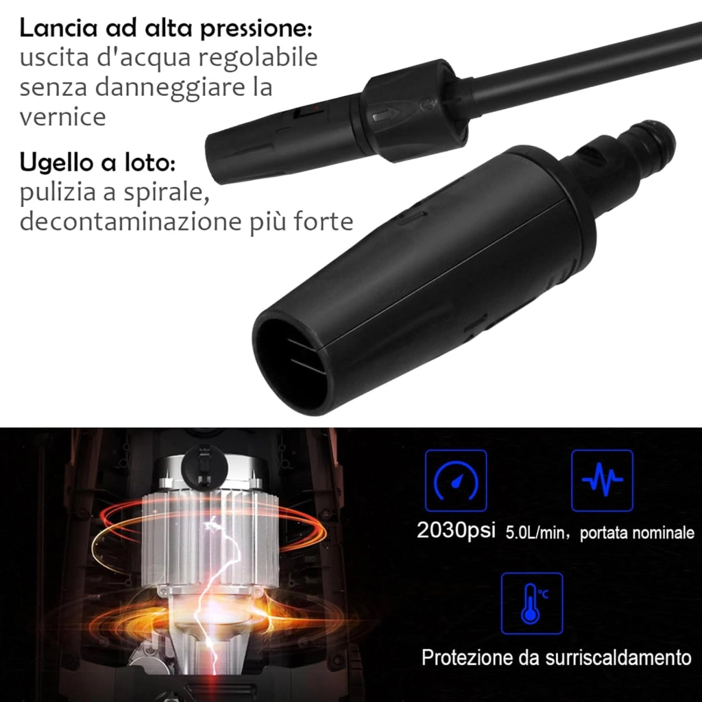 Idropulitrice con 2030 PSI, 5L / Min Idropulitrice Portatile con Ugello Lotus e Ugello ad Alta Pressione, Cavi e Tubi Più lunghi, Adatto per La pulizia di Giardini, Auto,Case(blu)