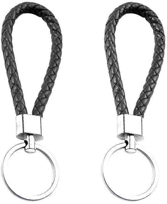 Sostegno per chiavi in pelle intrecciata - 2 pezzi - Antiverruciante - Universale - Nero/Argento/Rosso/Rosso scuro/Bruno/Giallo - 120 x 30 mm - Anello per chiavi