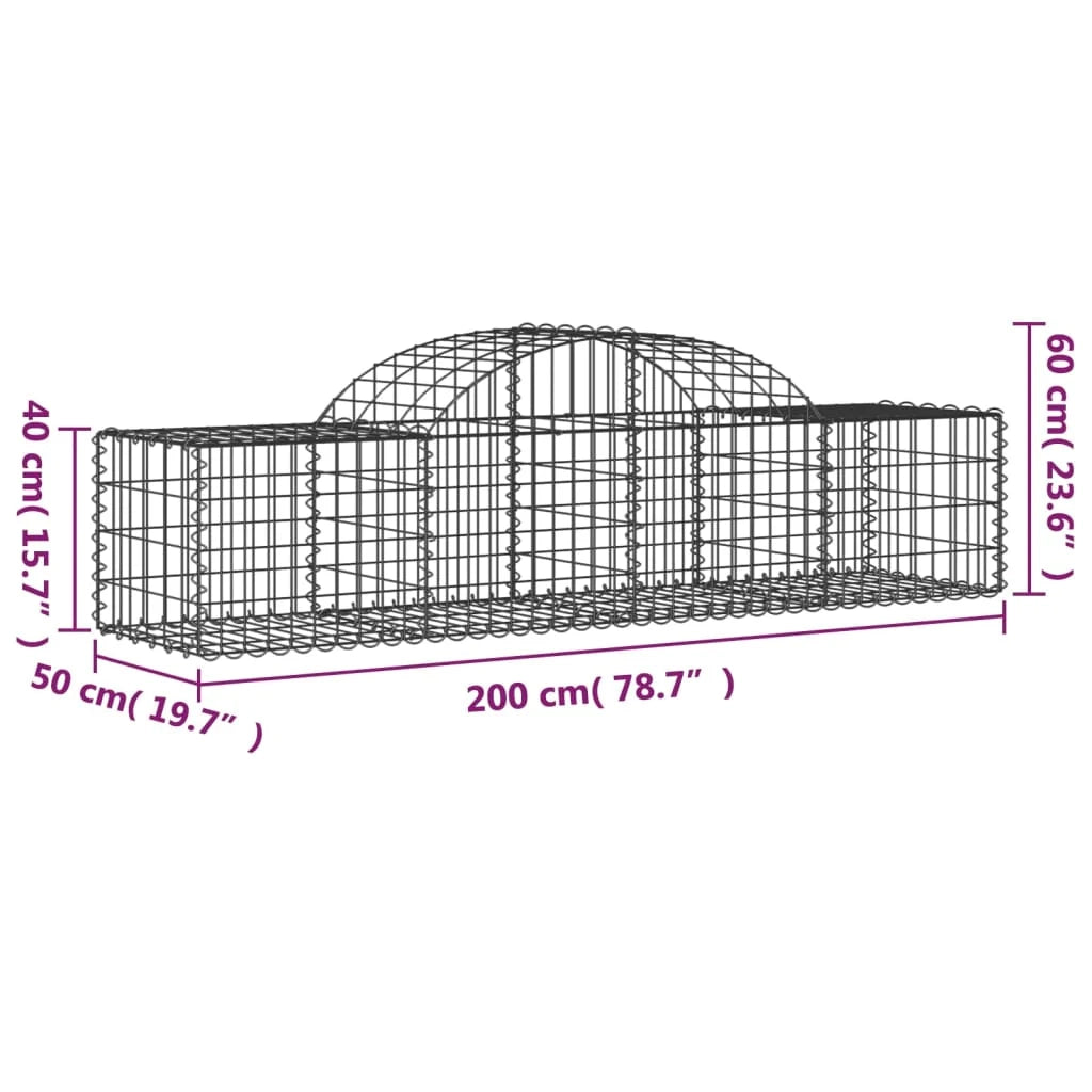 Cestini gabbioni recinzione a gabbia muro di contenimento ad arco 18 pezzi 200 x 50 x 40/60 cm ferro zincato argento 02_0040506
