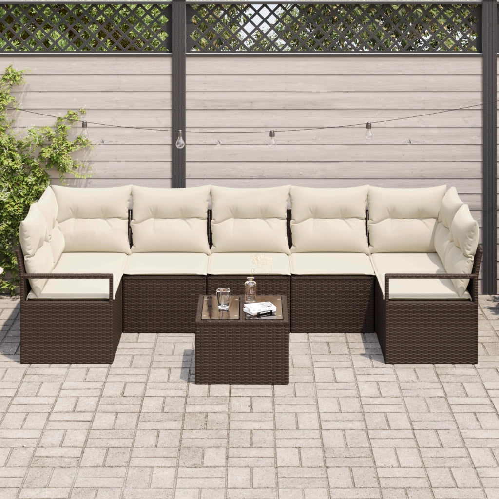 Set Divano da Giardino 8 Pezzi con Cuscini Rattan Polietilene Marrone