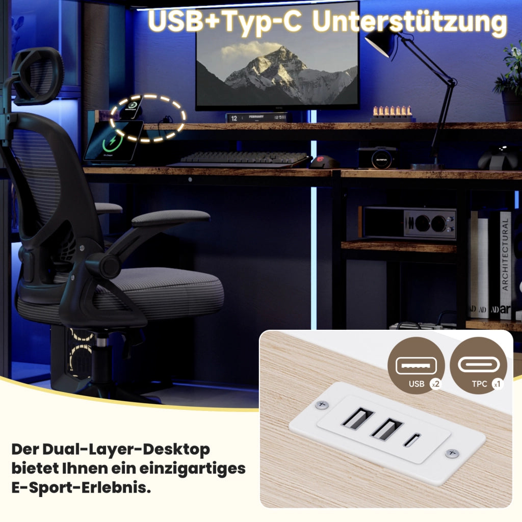 Letto a soppalco 90x200 cm con LED, USB e Type-C
