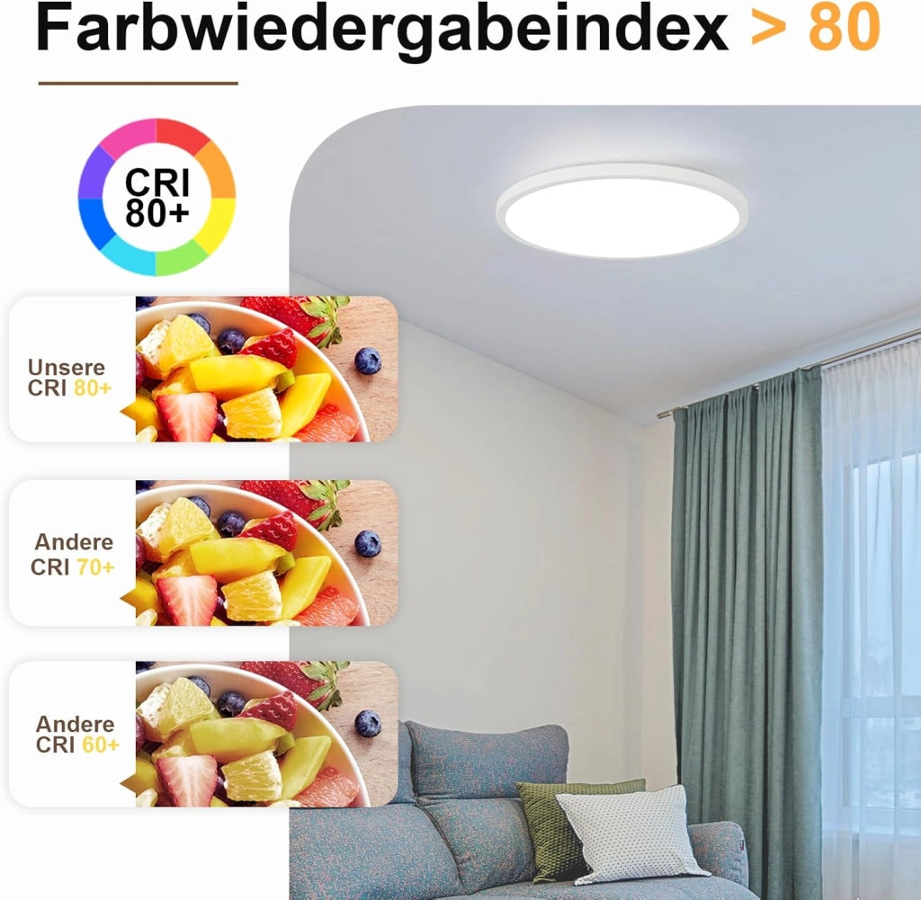 ZMH Lampada da soffitto plafoniera LED bagno 30 cm rotonda piatta 18W