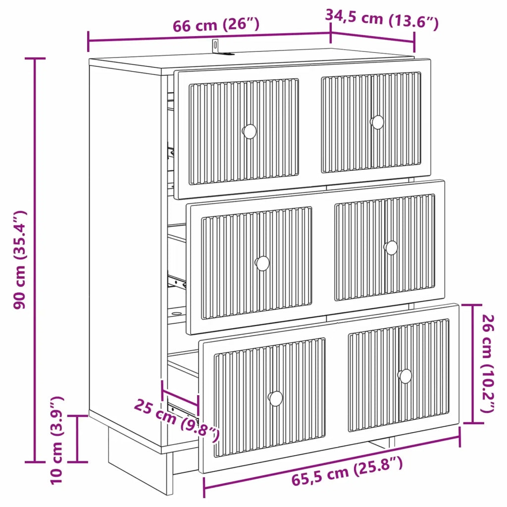 Mobile con Cassetti Nero 66 x 34,5 x 90 cm Legno ingegnerizzato 893916