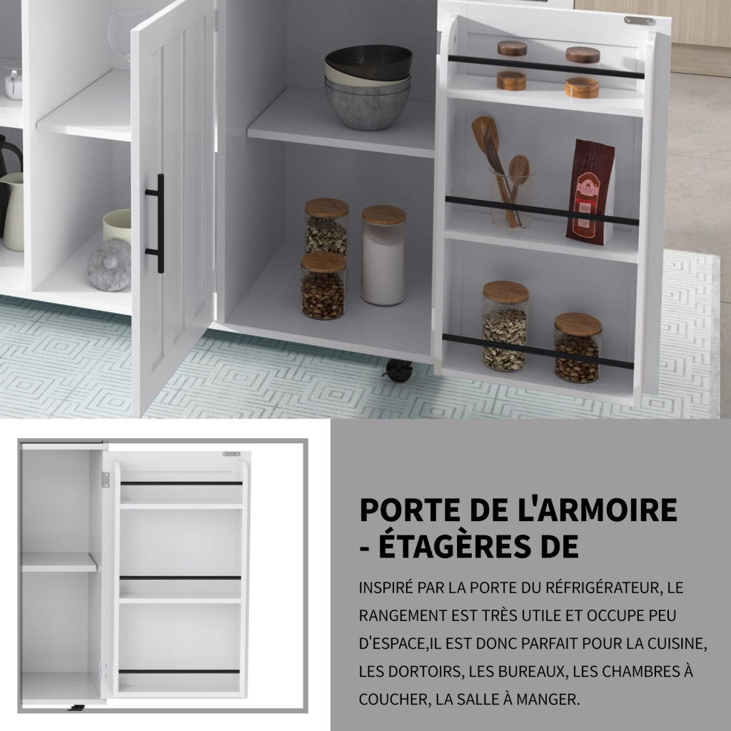 Carrello da cucina con 2 cassetti; 3 vani; piano ribaltabile e ruote per cucina e sala da pranzo; in MDF bianco; 129×46×91.5 cm