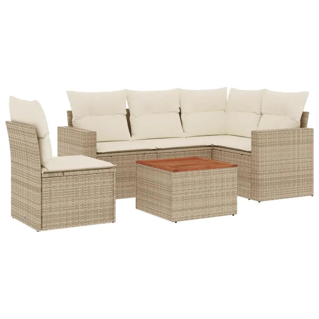 Set Divano da Giardino 6 pz con Cuscini Beige in Polyrattan
