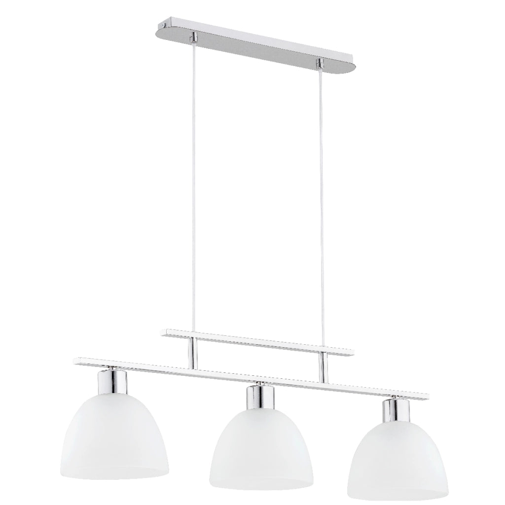 Lampada sospensione SONATA cromo 3xE27 paralumi bianchi Alfa