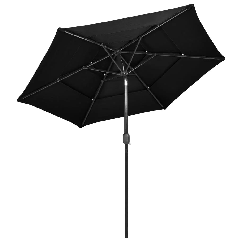 Ombrellone da giardino a 3 livelli con palo in alluminio nero da 2,5 m 02_0008756