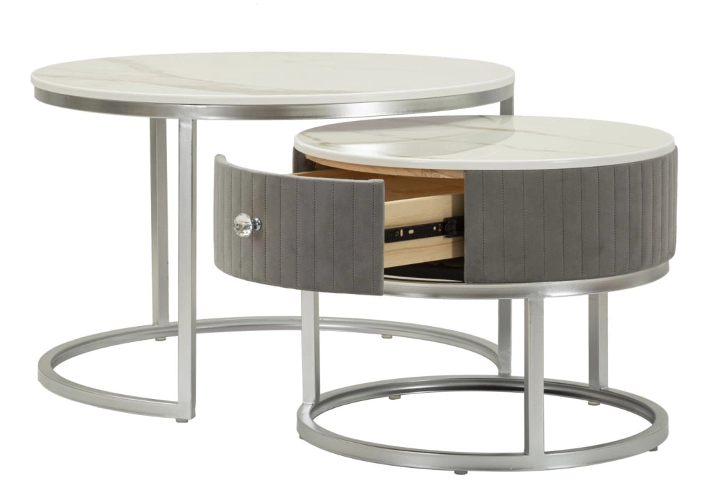 Tavoli da Caffè Greys Coppia Ø70x45 cm - Ø50x40 cm in Pino e MDF e Metallo
