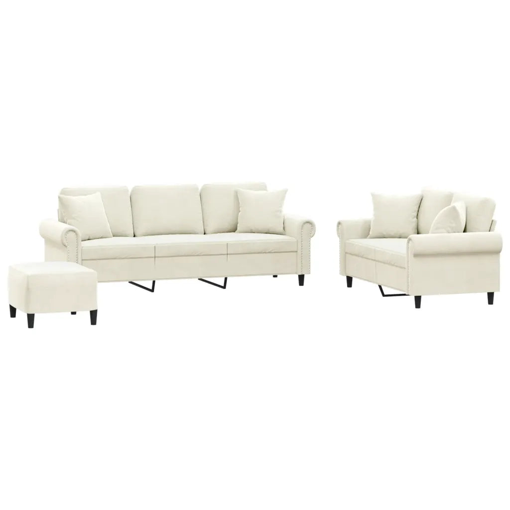 Set di Divani 3 pz con Cuscini Crema in Velluto 3202288